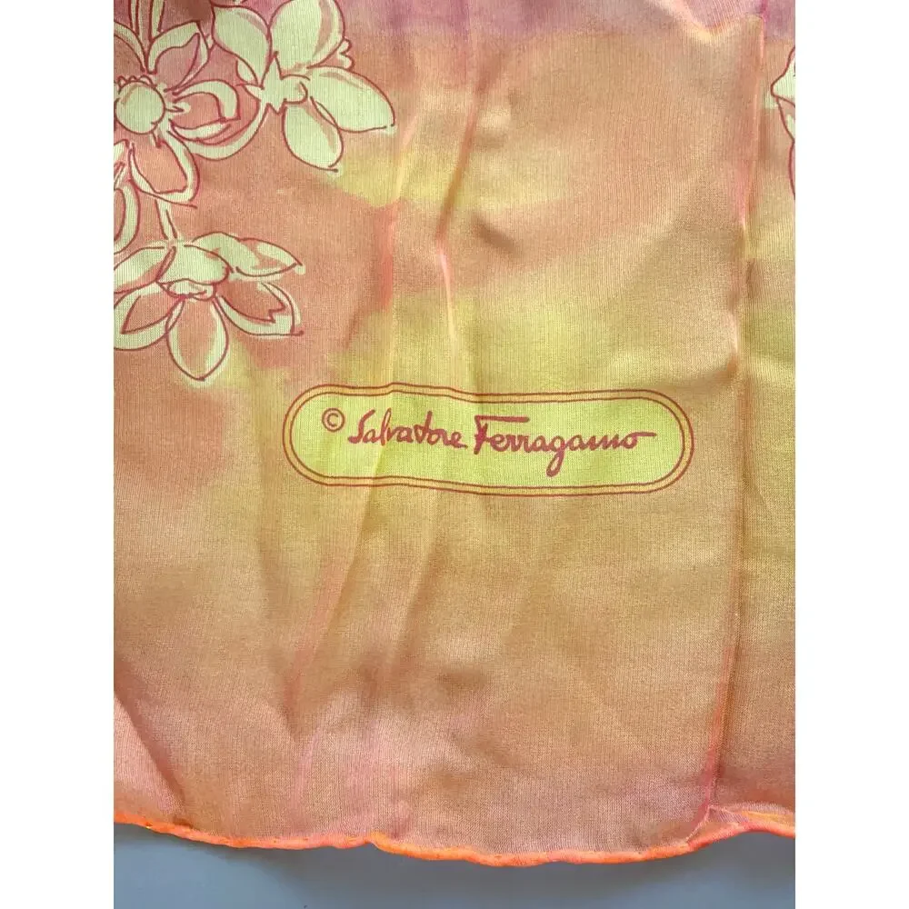 Salvatore Ferragamo Orange Silk Chiffon Floral Scarf OS